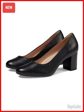 Midtown Leather Pump Block Heel Round Toe Slip-On Comfort Business Casual